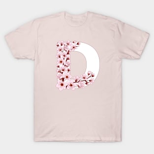 Colorful capital letter D patterned with sakura twig T-Shirt